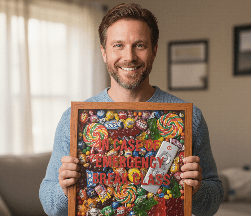 Oak shadowbox picture frame with white matting displaying dimensional artwork collection demonstrating professional 3D framing for layered displays using warm honey oak finish