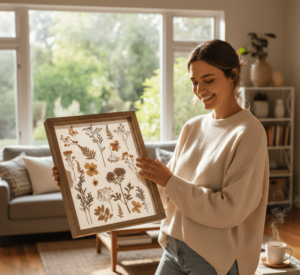 Honey oak shadowbox frame displaying treasured memorabilia collection demonstrating traditional shadowbox framing for heritage preservation using classic oak styling