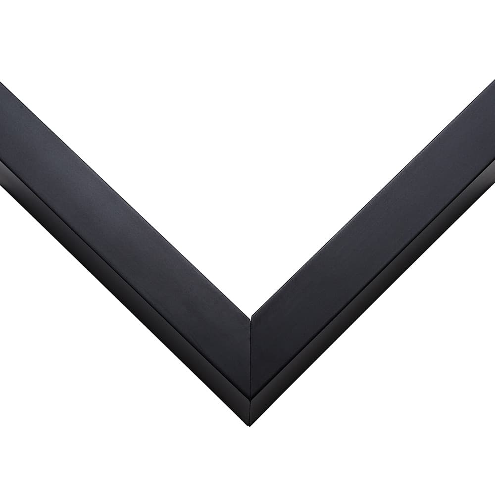 Extra Deep Matte Black corner detail showing precision mitered joint with matte black finish and 1 inch moulding width with 2 inch usable depth perfect for contemporary and modern shadowbox displays