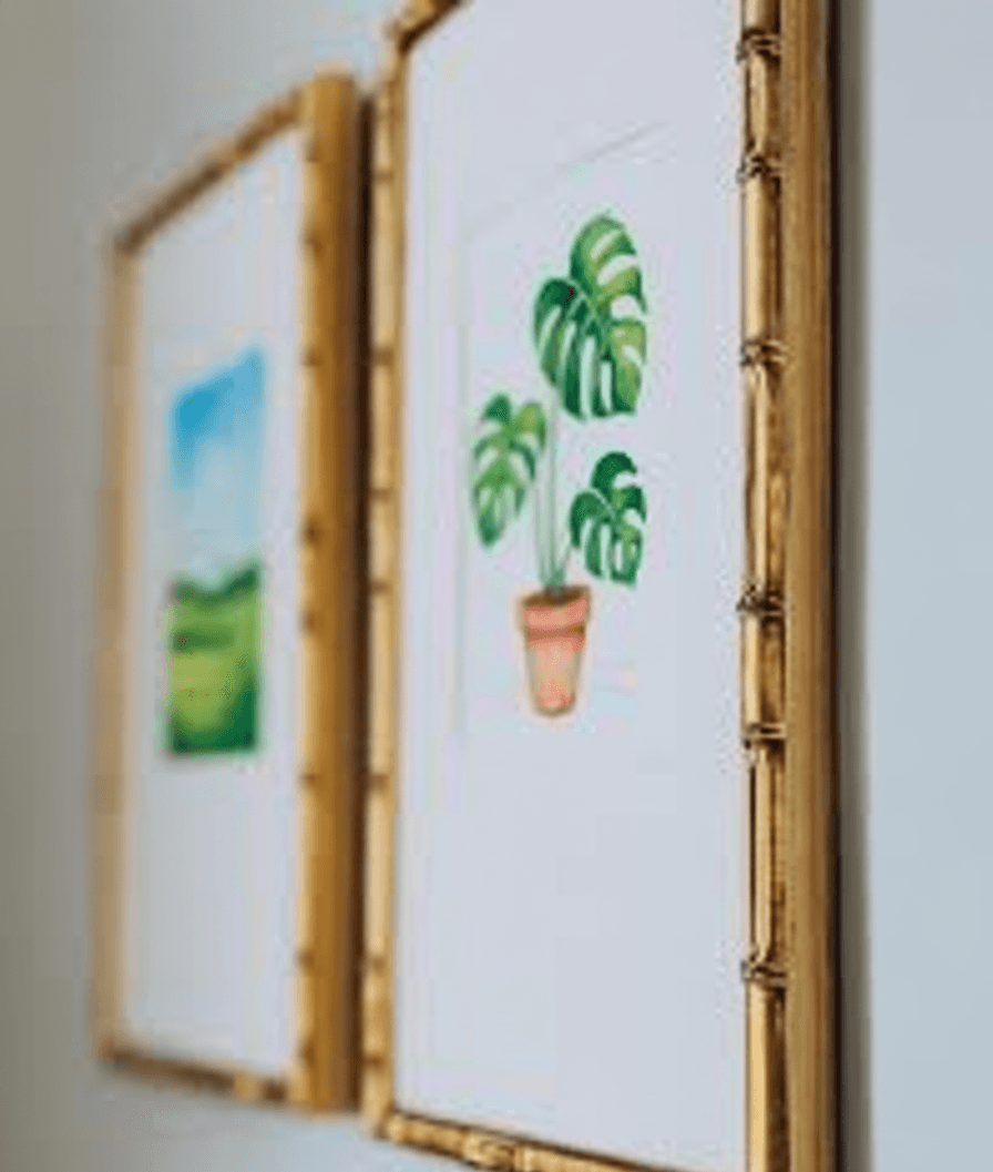 Close-up detail of Gold Bamboo picture frame corner showing distinctive bamboo texture segments and rich metallic gold finish used in professional framing applications