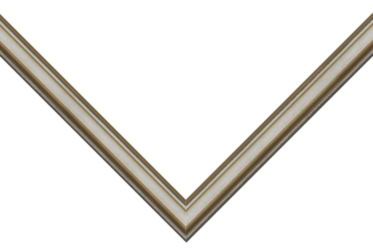 Antique Silver Picture Frame corner detail showing stepped silver finish with cream center panel and gold accent lines in elegant 1.25 inch profile