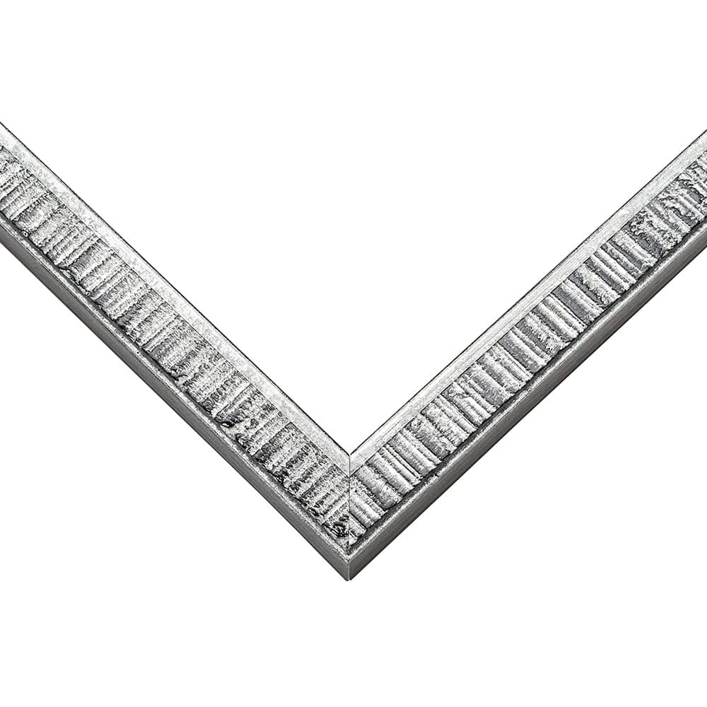 Modern Silver Picture Frame corner detail showing distressed silver finish with dark textured patina in slim 0.75 inch contemporary profile